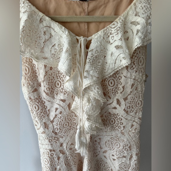 WHITE BRIDAL HI LOW RUFFLE LACE SLEEVELESS MIDI DRESS SZ SMALL - Picture 6 of 6